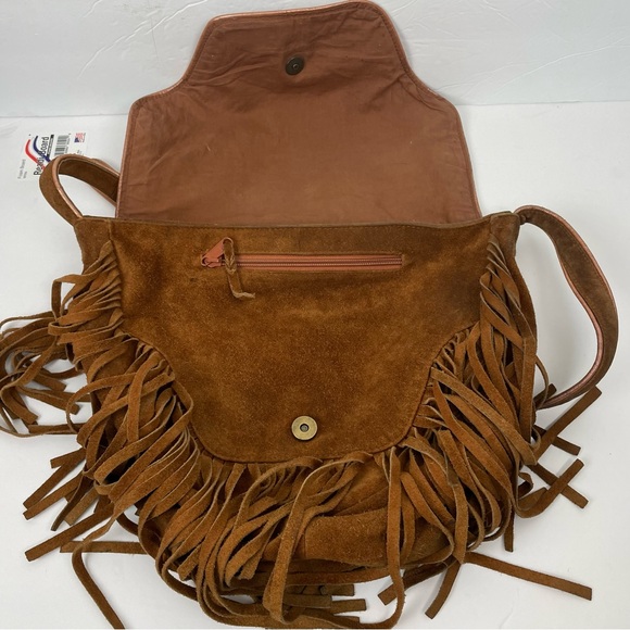 Vintage Suede Leather Fringed Shoulder Bag Boho - Picture 12 of 14